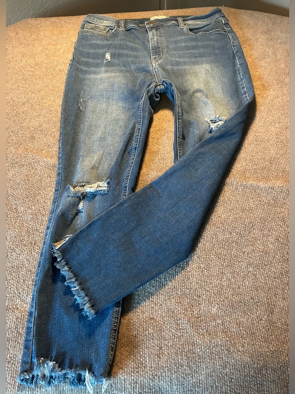Free People Distressed Blue Cropped Ankle Jeans